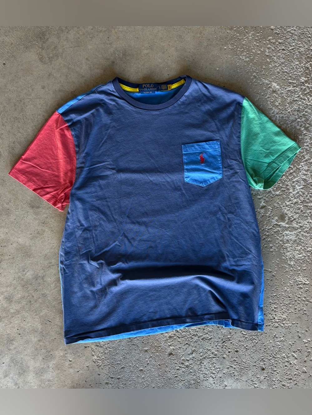 Polo Ralph Lauren Colorblock Pocket T Shirt Mens Large Blue Short Sleeve Preppy